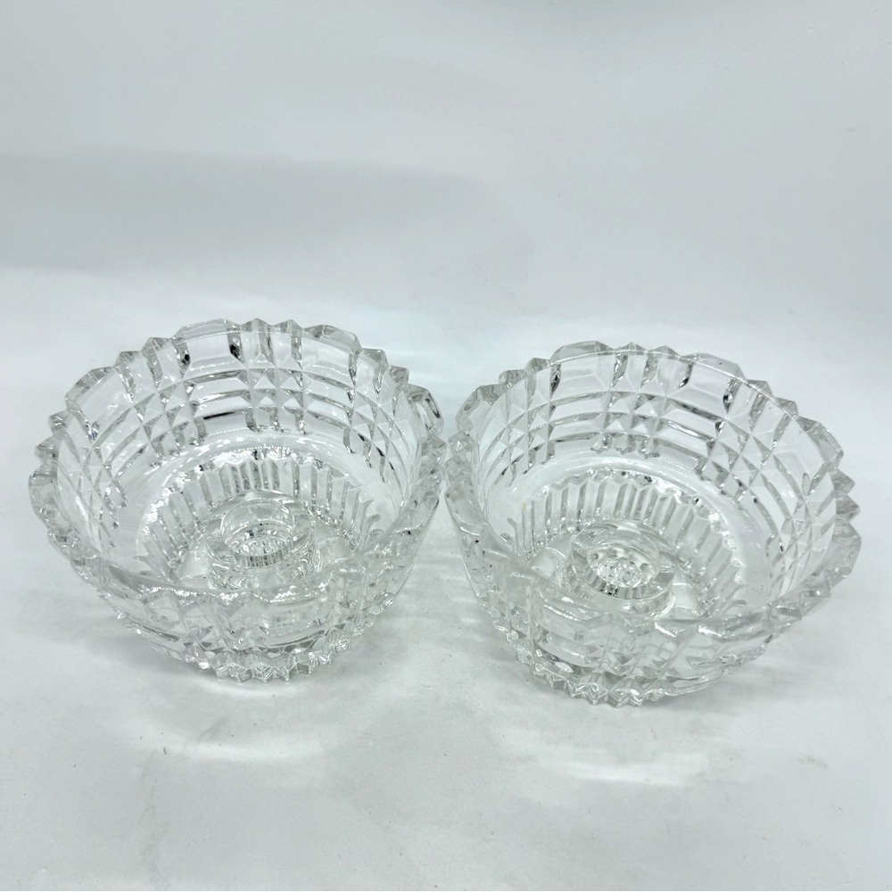 Pair Julia Crystal 24% Lead Crystal Pilar Candle Holder Poland Faceted Vintage